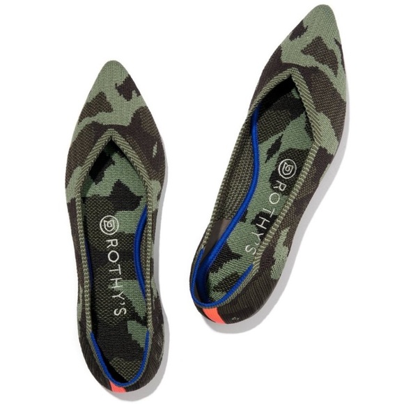 $145 Rothy's Pointed Toe Olive Camo Slip-on Knit Ballet Flats size 7